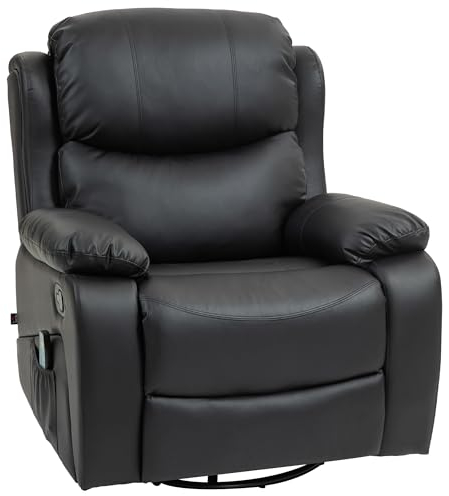 HOMCOM Relaxsessel mit Massagefunktion, Elektrisch Fernsehsessel mit Liegefunktion, Heizfunktion, Drehbar Massagesessel mit Federsystem, Fernbedienung und Seitentasche, Schwarz