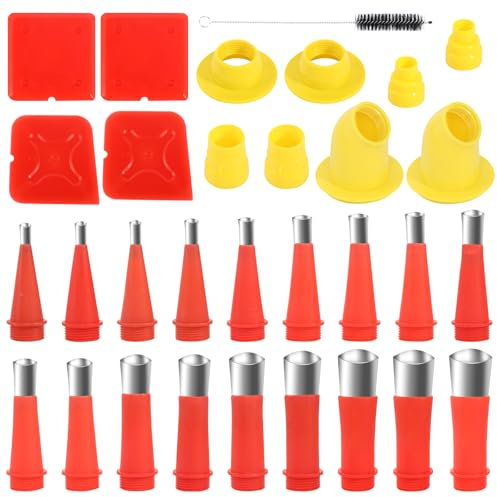 30 Stück Edelstahl Düse Silikon Universal Integrierte Gummidüse Werkzeug Kit Edelstahl Dichtungsdüse Silikondüsen Verschiedene Größen Silikonspritze Aufsätze für Alle Arten von Lücken