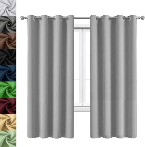 WUXXIANG Vorhang Verdunkelung Blickdicht Gardinen 235 x 130 cm Knitterfrei Pflegeleicht, Verdunkelungsvorhang Thermovorhang Hitzeschutz, mit Raffhalter für Curtains Living Room Büro, Hellgrau