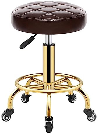 GTOULHH Bar Stühle Bar Stools Rollbarer Barhocker, PU-Leder, Runder Sitz, Büro-Arbeitshocker Mit 5 Krallen Aus Metall Und Drehbaren Rädern, Verstellbar Von 46–61 cm Barhocker Outdoor(Brown)