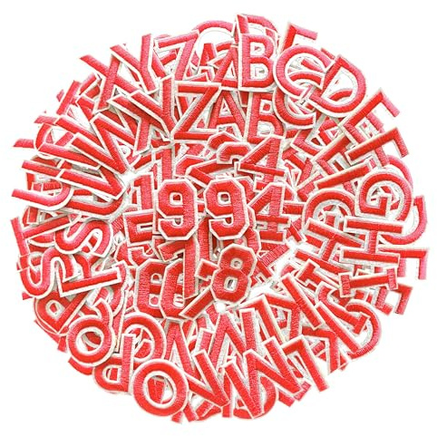 72 pcs Buchstaben zum aufbügeln bügelbilder für textilien bügelflicken kinder rote Buchstaben Zahlen patches zum aufbügeln buchstaben aufkleber patch zum