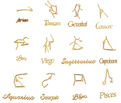 JEWEDECO 24st 12 Konstellationszubehör 12 Sternbilder Charme Sternzeichen Wort Nachricht Perle 12 Sternzeichen Sternbild Anhänger Reize Konstellationszubehör Selber Machen Golden Legierung