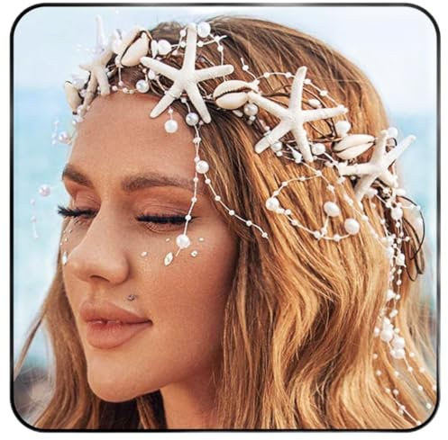Zoestar Bandeau de mariée en forme d'étoile de mer avec perles et coquillages - Accessoire de cheveux pour femme