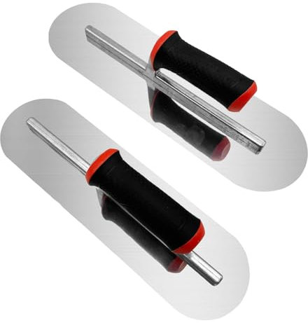 2 Pieces Pool Trowel, 0.7mm Thickness Stainless Steel Flat Finishing Trowel Set with Rubber Handle, Concrete Hand Tools for Drywall Repairs and Spreading