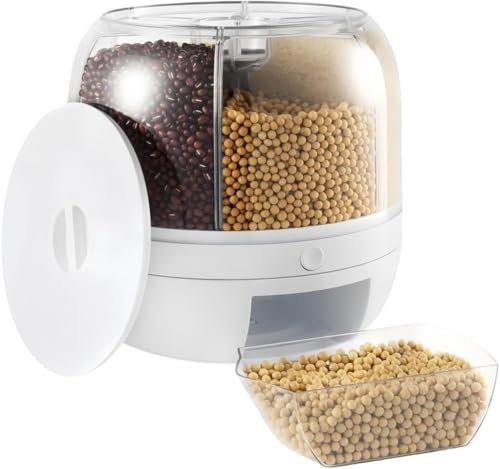Dispensador de Granos para Frijoles, Organizador de Alimentos y Cereales Giratorio de 360° con 6 Rejillas, dispensador de Almacenamiento de Granos Giratorio de 13 Libras, dispensador de dulc