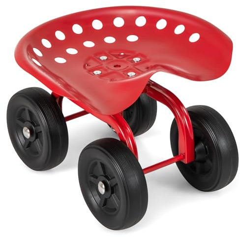TANGZON Garden Scooter Cart, Rolling Garden Stool Cart with 360° Swivel Height Adjustable Seat & 18CM Tires, 150KG Capacity Heavy Duty Gardening Work Seat, 47 x 45 x 31-41cm (Red + Black)