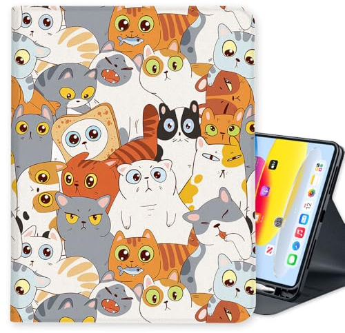 LI-LOVE Case for iPad A16 11 inch 2025 (11th Gen), iPad 10th Generation 10.9 inch 2022, Folio Stand Cover Soft TPU Cat Multi Angles Auto Wake Sleep Smart Case with Pencil Holder