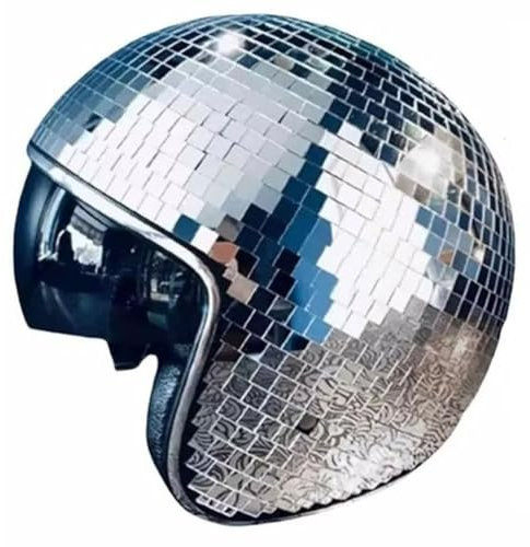 XUJIAN Disco Ball Helmet Glitter Mirrors Glass Punk Costume Hat with Retractable Visor Disco Ball Hat for Bar DJ Club Supplies
