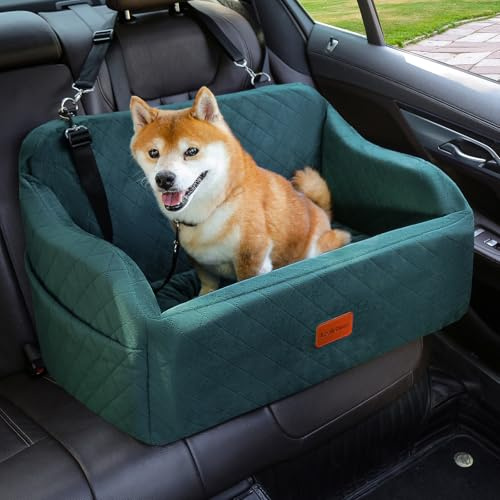 Lealchum Haustier-Autositz für große Hunde, weicher Stoff, Haustier-Reisebett-Füllung, Memory-Schaum, Zwei Sicherheitsleinen zum Anklippen, Autositz für Hunde (Green, Large)
