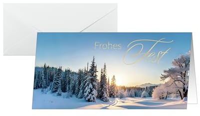 Sigel Weihnachtskarten Winter Wonderland DIN lang 25 Stück | DS638, Winterliches Design in Blau Weiß und Gold, mit Umschlägen, optimal zu bedrucken