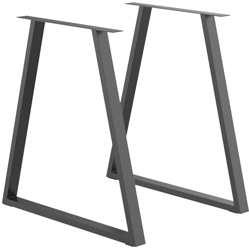 HOMCOM Set 2 Gambe per Tavolo Trapezoidali con 6 Fori e 12 Viti, Gambe per Scrivania in Acciaio, 70x5x72 cm, Nero