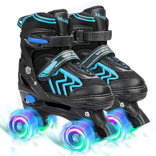Patines para Niños Patines Roller Quad Ajustables con Ruedas Luminosas para Niñas y Niños Principiantes (L)