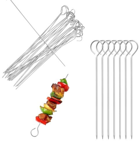 80 Stück Wiederverwendbar Rouladennadeln, MUNTE Schaschlikspieße Edelstahl mit Ring, Grill Spieße Leicht zu Reinigen, für Familiengrillen, Picknick im Freien (2,5 MM x 15 CM)