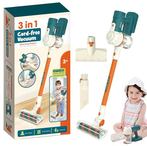 Interactive Cleaning Toy, Real Working Vacuum, Pretend Play Appliance, Music and Light Feature, Compact Size, for Boys and Girls, Indoor Fun 6.69x5.51x29.13 Inches