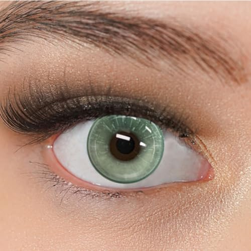 Kontaktlinsen farbig ohne Stärke grün | farbige grüne Jahreslinsen | weiche Linsen | 2 Stück Farblinsen + Linsenbehälter | 0.0 Dioptrien | crazy Farben | Charmiga Sweet Green