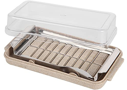 Hztyyier Butter Cutter Container, Fast Cut Cheese Storage Box, Plastic+Stainless Steel Material, Suitable for Dining Table, 1 Kit (Butter Lattice Hole Cutting Box (Mill Bottom)