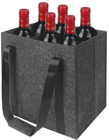 ACOMTUO Borse Porta Vino Portabottiglie, Porta Bottiglie Acqua con 6 Scomparti, Riutilizzabile Portabottiglie, per 6 Bottiglie de Acqua o Vino Max. 1,5 litri, 27 x 18 x 23 cm (Grigio) (6 Caselle)