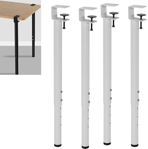 TYXFSMYXGS Verstellbare F-förmige Tischbeine mit Klemmfunktion, Teleskop-Tischbeine für Esstische, Couchtische und Konsolen, stanzfrei und mit Bodenschonern White 4 Piece