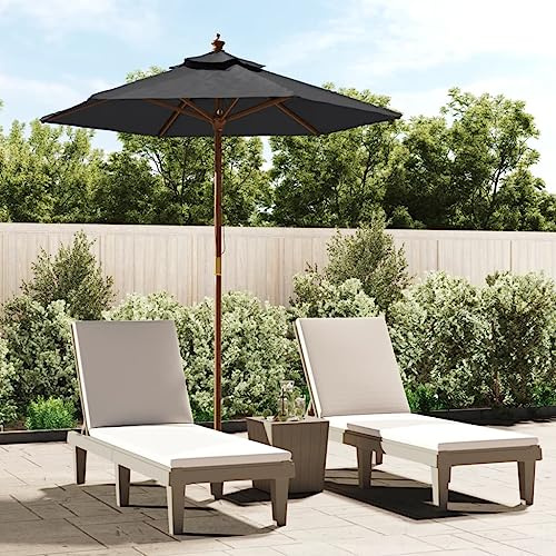 Ombrellone da Giardino con Palo in Legno, Nero 196x231 cm, Tessuto UV 100% Poliestere, 6 Stecche, Ventilazione Integrata, per Balcone Piscina Spiaggia