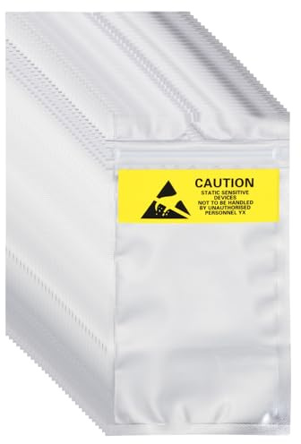 sourcing map 100 Pcs Anti Static Bags 3.1 x 5.9 Resealable ESD Shielding Bag with Labels for Hard Drive HDD SSD Electronic Device Motherboards, Silver