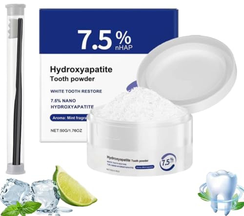 Poudre Dentaire D'hydroxyapatite,7.5% De Poudre Nano Hydroxyapatite,Poudré Blanchissante Dénts,Microcrystalline Hydroxyapatite Aide à Reminéralisation,Protège L'émail,Soulage la Sensibilité (1)