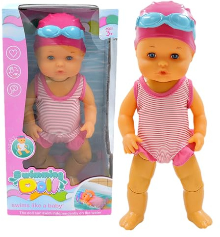 Schwimmpuppe – ABS PP-Stoff 34 x 12 x 10 cm | Interaktive Schwimmpuppe | Spielzeug für Puppen | Badewanne mit Wasserspielen mit beweglichen Armen und Beinen für Spiele im Pool für Kinder