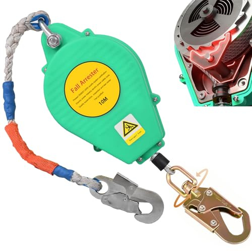VFDZ Dispositif Antichute a Rappel Automatique 10m, 150 kg Harnais de Securite Anti Chute Toiture, Stop Chute Toiture à Rappel Automatique Rétractable pour Travaux en Hauteur(Vert,10m)