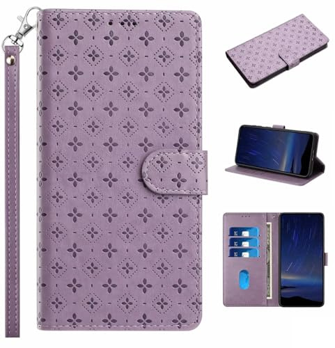 Carcasa para Motorola Moto E13, funda de trébol en relieve, antiarañazos, carcasa de piel sintética para Motorola Moto E13, color morado