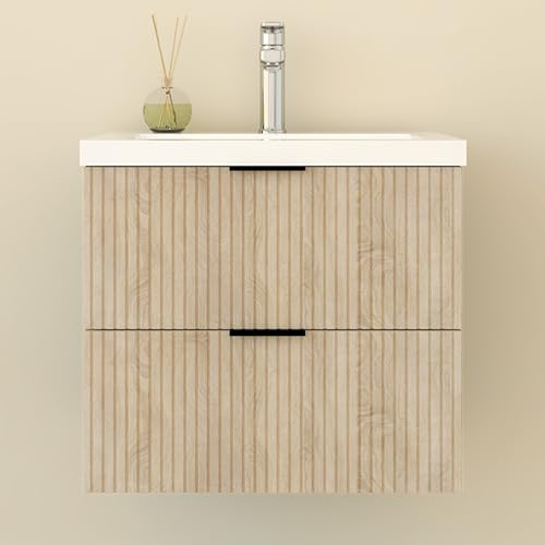 AICA Mueble de Baño con Lavabo, 2 Cajones,60 x 38.5 x 52 cm, Altura 52 cm,Color Roble o Nogal, Estilo Moderno