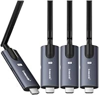 Lemorele Trådlös HDMI-sändare och 3 mottagare, aluminiumlegering djup grå, 5 GHz upp till 656 fot (656 fot), plug and play med TuTuPlay App-skärm, för säkerhet, streaming, hemteater, PC/TV. 1TX+3RX