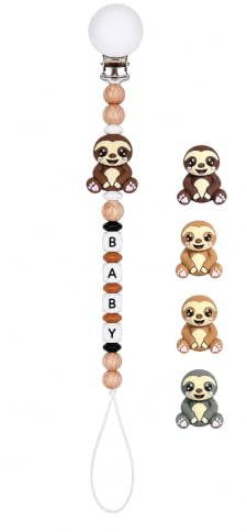 Baby nappkedja klämma, nappkedja 3D djur pärla nappband flickor och pojkar, klämmor för haklapp, triangulär halsduk, napp/barnvagn/babybär/bilstol, baby gåva (sengångare) (choklad)