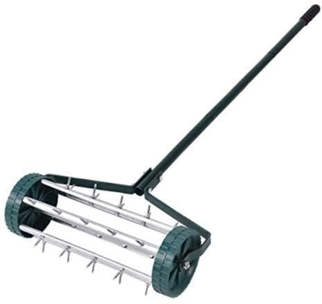 COSTWAY Lawn Spike Aerators, Manual Grass Roller with Non-slip Handle, Push Tine Rolling Tool for Yard, Garden, Easy to Install, 45x21x126cm