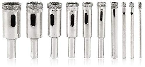 Juego de 10 brocas de diamante MASO para taladro de diamante, de 3 a 50 mm para cristal, cerámica, porcelana, mármol, granito, plateado