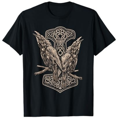 NORDISCHE MYTHOLOGIE ODINS RABEN HUGIN UND MUNIN THOR HAMMER T-Shirt