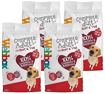 Webbox Complete Dry Dog Food (Adult), Beef and Vegetables - Wholegrain Cereals with Added Calcium and Essential Oils, Made in the UK (4 x 2.5kg Bags)