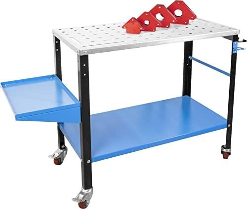 Güde 20105 MST 915 Plus Table de soudage mobile avec œillets de suspension et kit de 4 aimants de soudage Charge maximale 300 kg Bleu