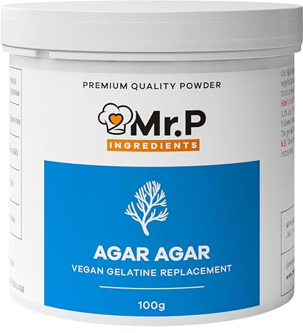 Mr.P Ingredients Agar Agar in Polvere 100g Barattolo, Addensante Alimentare Naturale e Vegetale per Gelatine, Dessert e Cucina Molecolare e Mixology, Gluten Free, No OGM, Halal, Kosher