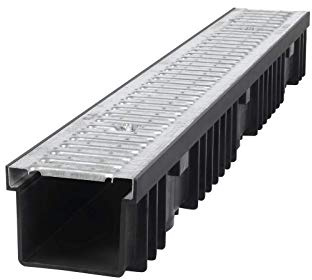 Grondaia di drenaggio, 1 m, altezza di scarico 55/105 mm, A15 B125 C250 (acciaio zincato/A15 1,5T, 105 mm/10,5 cm)