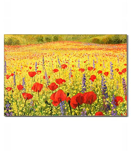 banjado Glas Magnettafel (120 x 80cm) - Magnetwand Glas - Magnetpinnwand als Memoboard - Pinnwand Magnettafel Küche, Büro, Kinderzimmer - Feld Mit Mohnblumen
