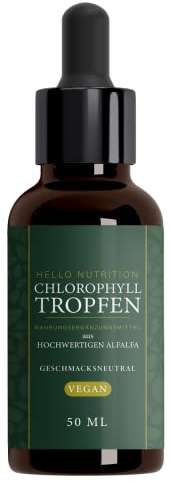 NEU: HelloNutrition CHLOROPHYLL TROPFEN hochdosiert aus Alfalfa, natürliches Pflanzenextrakt Elixier VEGAN - das grüne Wunder für Männer & Frauen - 50 ML