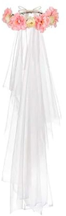 PartyDeco Kranz mit Schleier und Blumen, Farbmix, für Junggesellinnenabschied, Dekoration, Gadget, für die Braut, für Mädchen, für Kommunion, Hochzeit, Geschenk, wiederverwendbar