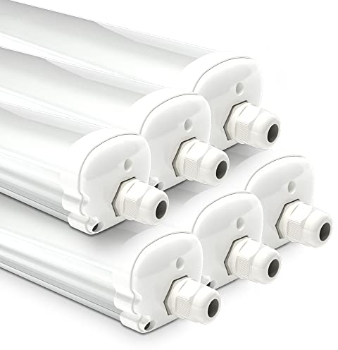 HOFTRONIC - Lot de 6 Réglette LED 150 cm - IP65 extérieur étanche - 48W 5760 Lumens - 4000K neutre blanc - Connectable - pour Cave, Garage, et l'entrepôt - Lampe Fluorescente LED étanche