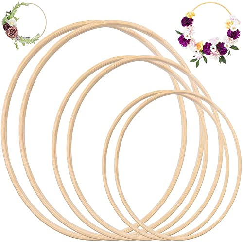 HAOBIN 6 StüCk Bambus Ringe Set Holz Ringe TraumfäNger Holzring Bambus Kranz Ringe Diy Handwerk Holzringe Zum Basteln Diy Kranzdekoration TraumfäNger Wandbehang Basteln Und Hochzeitskranz Dekoration