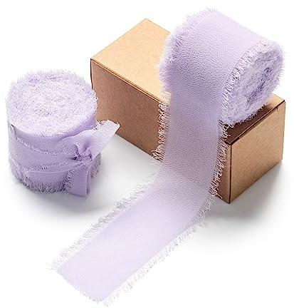 AOKSUNOVA Chiffonband 3,8cm Schleifenband Geschenkband Lila | 2 Rollen Breites Band mit Fransenstruktur als Stoffband für Hochzeit, Einladungen, Sträuße und Kreative Dekorationen