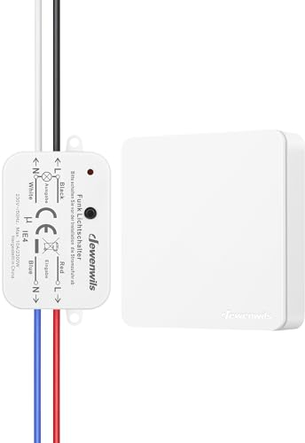 DEWENWILS Interrupteur sans Fil d'Éclairage, 1 Récepteur et 1 Émetteur Mural avec Pile, Portée de 30 m, Pas de Recâblage Nécessaire, Kit Interrupteur RF 433Mhz pour Lampe jusqu'à 2300W, Blanc