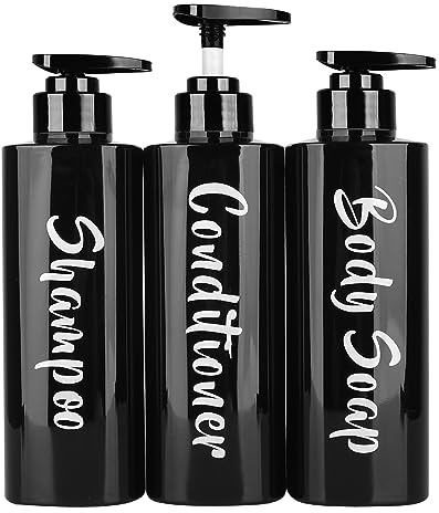‌ILIKEPOW 3 Stück Seifenspender, 500 ml Duschgelspender für Duschgel, Nachfüllbarer Shampoo Flasche zum Befüllen für Badezimmer, Pumpspender für Duschgel, Shampoo,Lotionen (Schwarz)