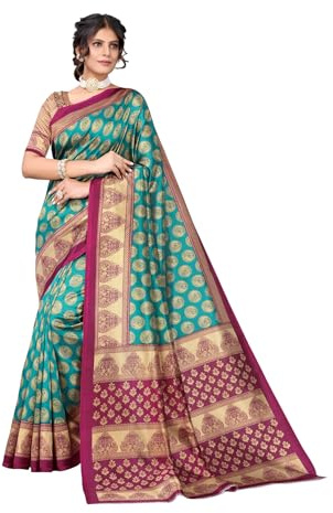 IMTRA FASHION Sari tradicional de seda para mujer india con blusa sin costuras, Rama Verde y Vino, L