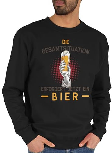 Sweater Pullover Sweatshirt Herren Damen - Party & Alkohol - Die Gesamtsituation erfordert jetzt ein Bier - Geschenk Lustig Vatertag - XXL - Schwarz - sauf sprüche pulli alki saufen saufgeschenk