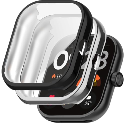 Acadeny[2 piezas Funda compatible con xiaomi redmi watch 4, plata negra Funda protectora integral con protector de pantalla, [a prueba de manchas] [resistente a los arañazos] TPU