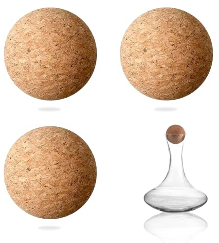 Wein Korken Kugel 5cm, 3 Stück Korkverschluss, Kugelstopfen Holz, Weinkorken Kugel aus Holz, Korken für Weinflaschen Glasflaschen DIY Basteldekoration, für Dekanter bis zu einem Kaliber von 4,2 cm